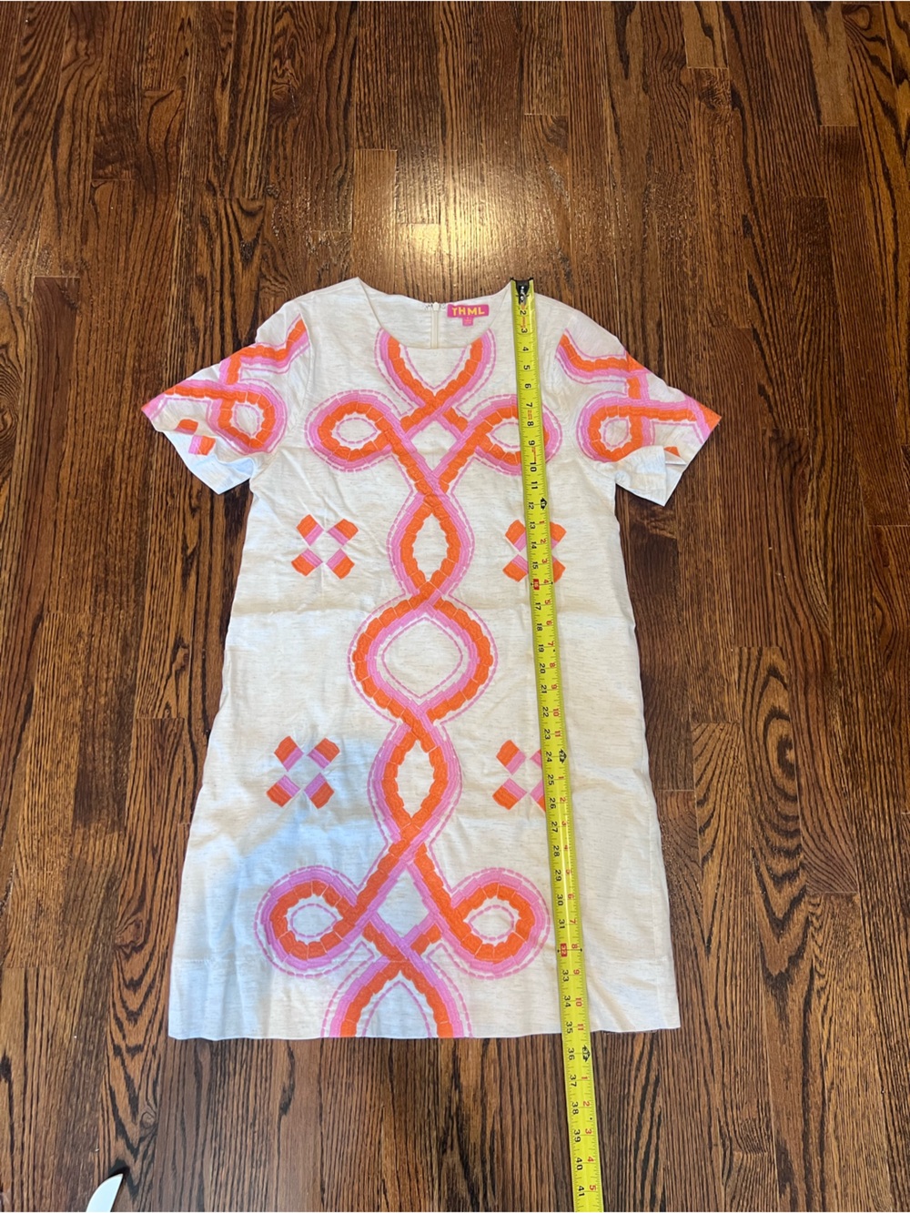THML White Strapless Dress with Pink & Orange Embroidery Detail